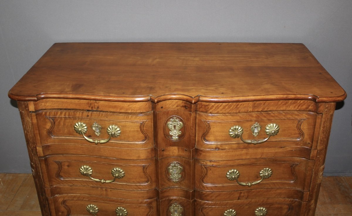 Commode Arbalète Louis XV en noyer et Merisier XVIIIe-photo-3