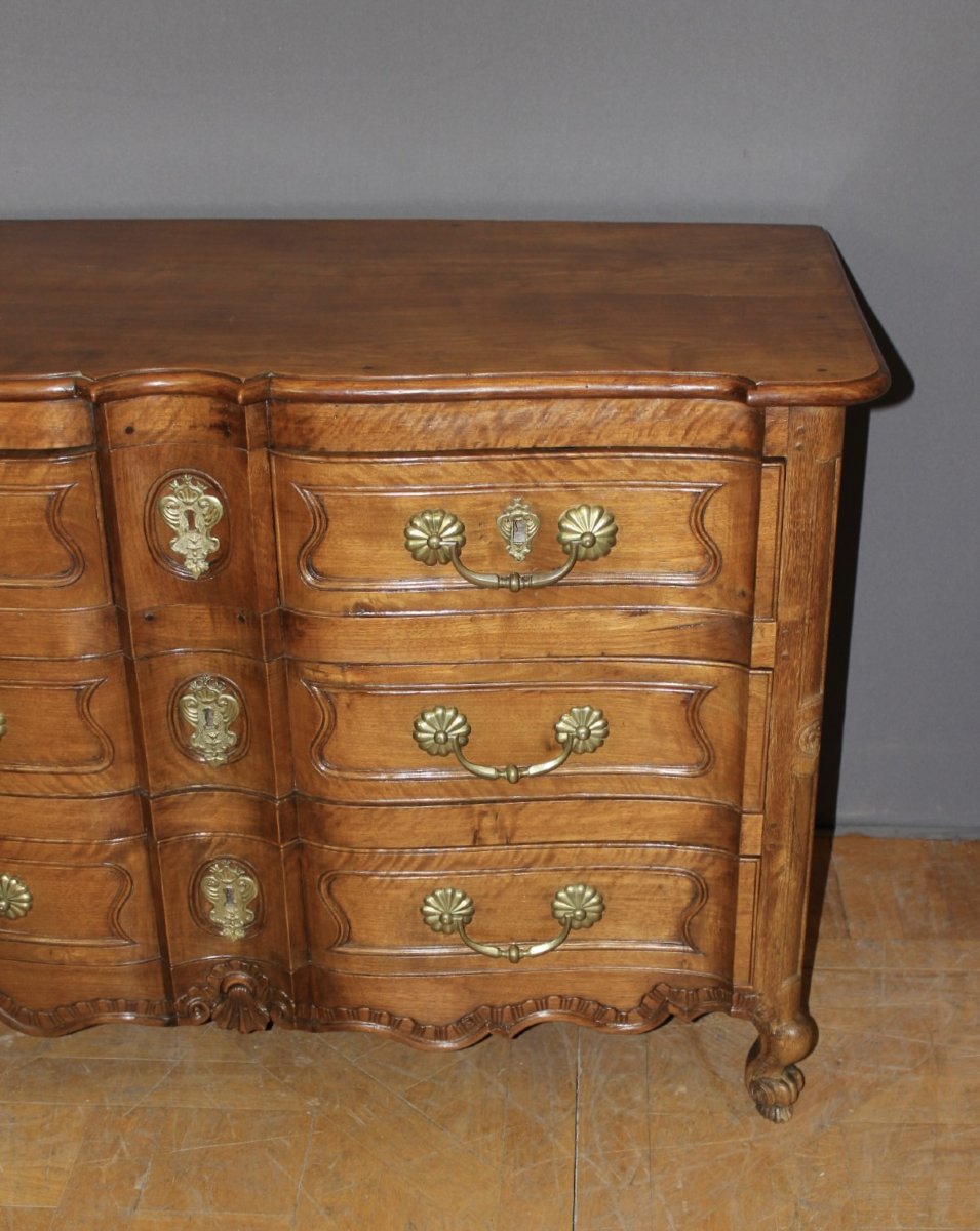 Commode Arbalète Louis XV en noyer et Merisier XVIIIe-photo-4