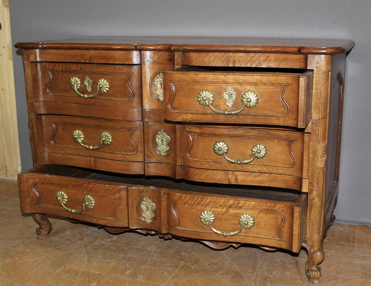 Commode Arbalète Louis XV en noyer et Merisier XVIIIe-photo-1