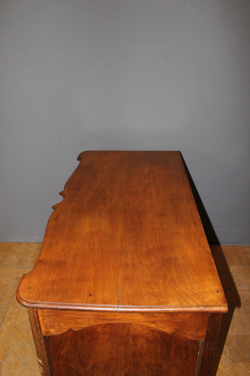Commode Arbalète Louis XV en noyer et Merisier XVIIIe-photo-2