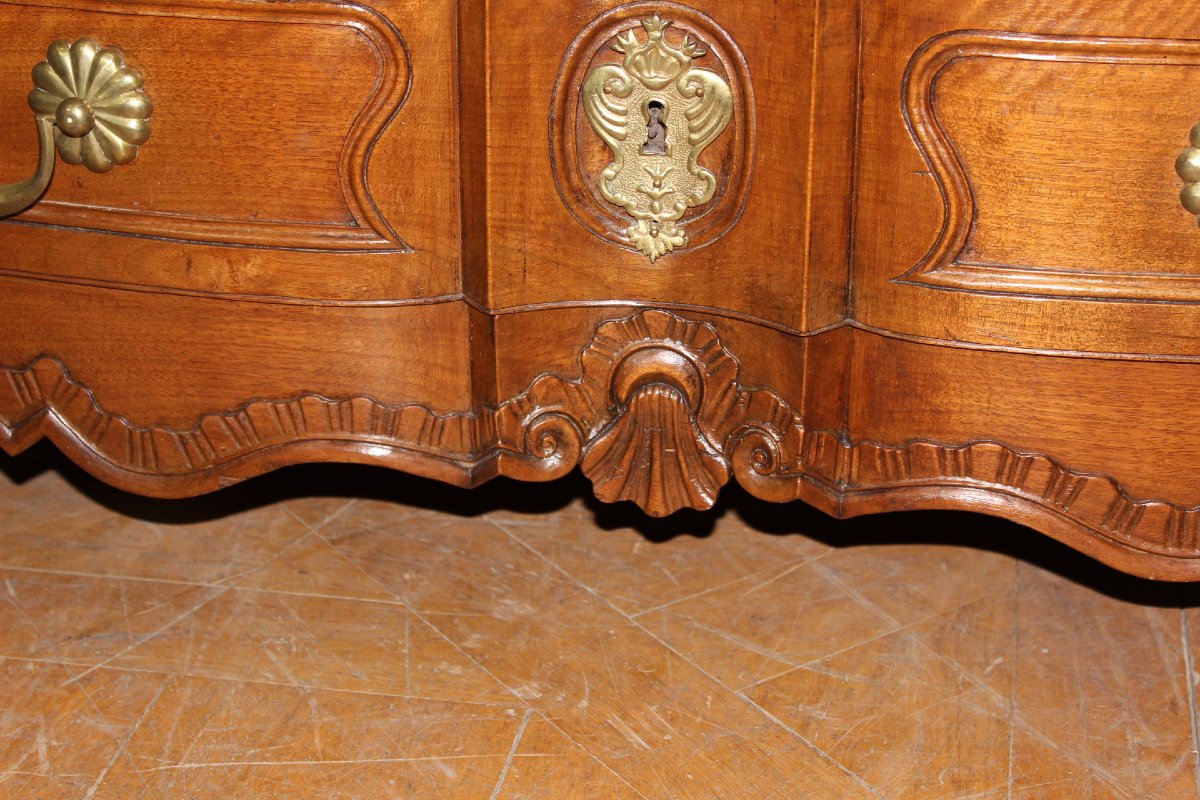 Commode Arbalète Louis XV en noyer et Merisier XVIIIe-photo-6