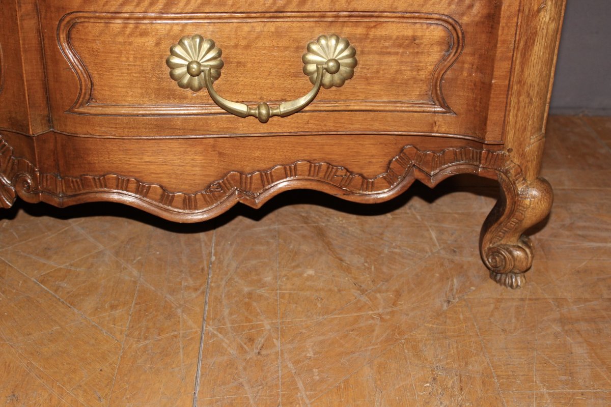 Commode Arbalète Louis XV en noyer et Merisier XVIIIe-photo-7