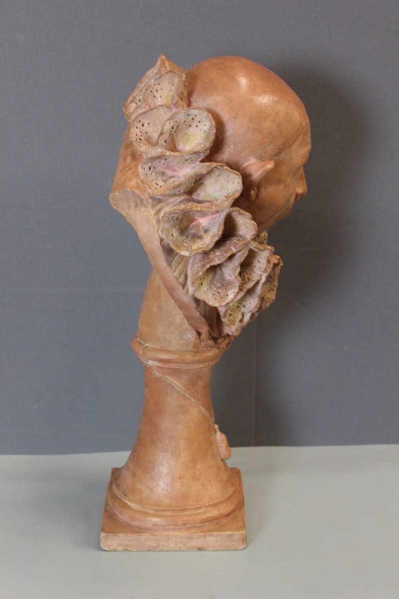 "pierrot Etonné," A Terracotta Sculpture By A. Rolle, Circa 1900-photo-2