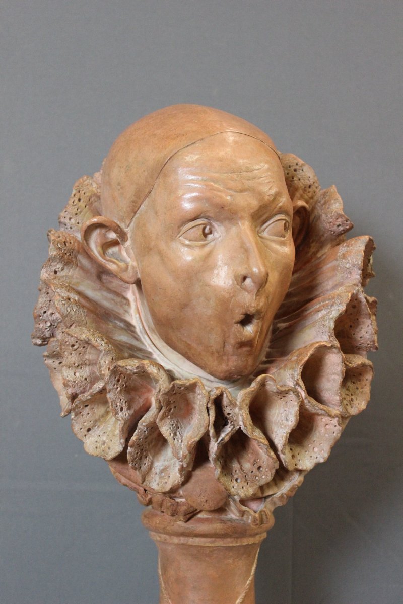 "pierrot Etonné," A Terracotta Sculpture By A. Rolle, Circa 1900-photo-3