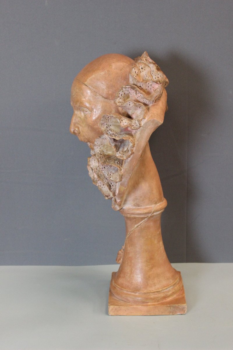 "pierrot Etonné," A Terracotta Sculpture By A. Rolle, Circa 1900-photo-2