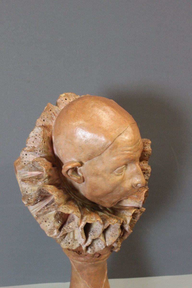 "pierrot Etonné," A Terracotta Sculpture By A. Rolle, Circa 1900-photo-5