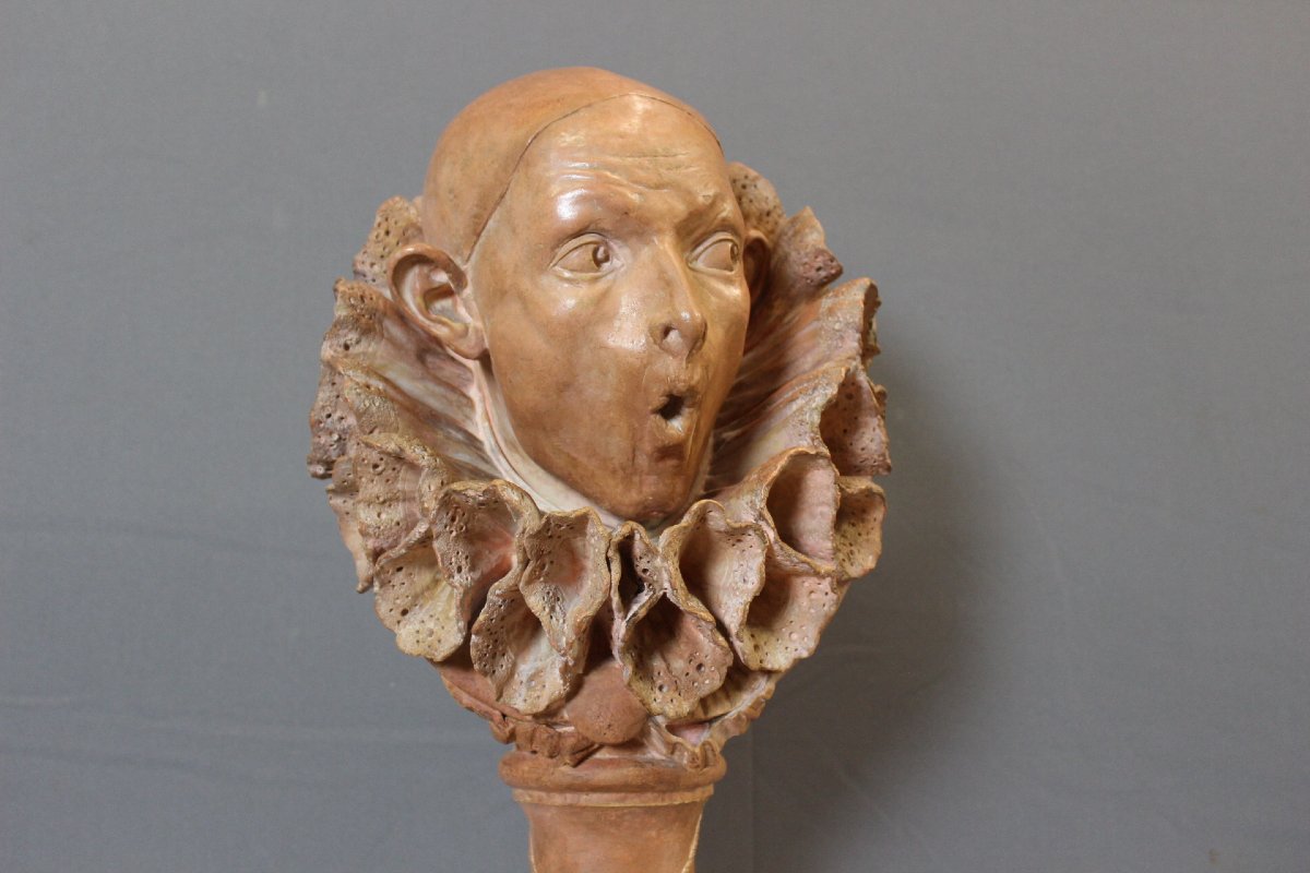 "pierrot Etonné," A Terracotta Sculpture By A. Rolle, Circa 1900-photo-7