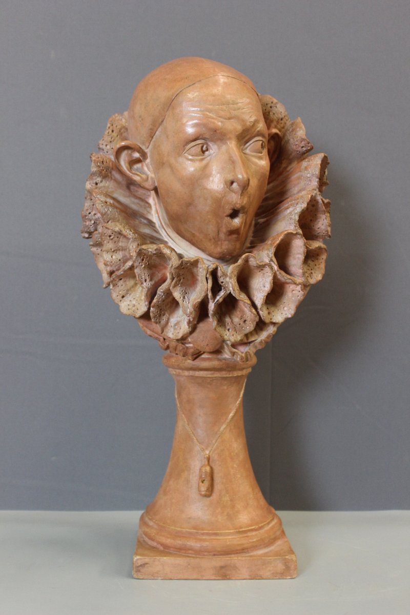 "pierrot Etonné," A Terracotta Sculpture By A. Rolle, Circa 1900