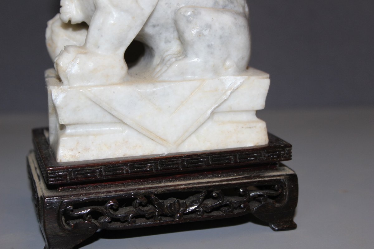 Pair Of Fô Dogs Carved From Hard Stone, China -photo-5