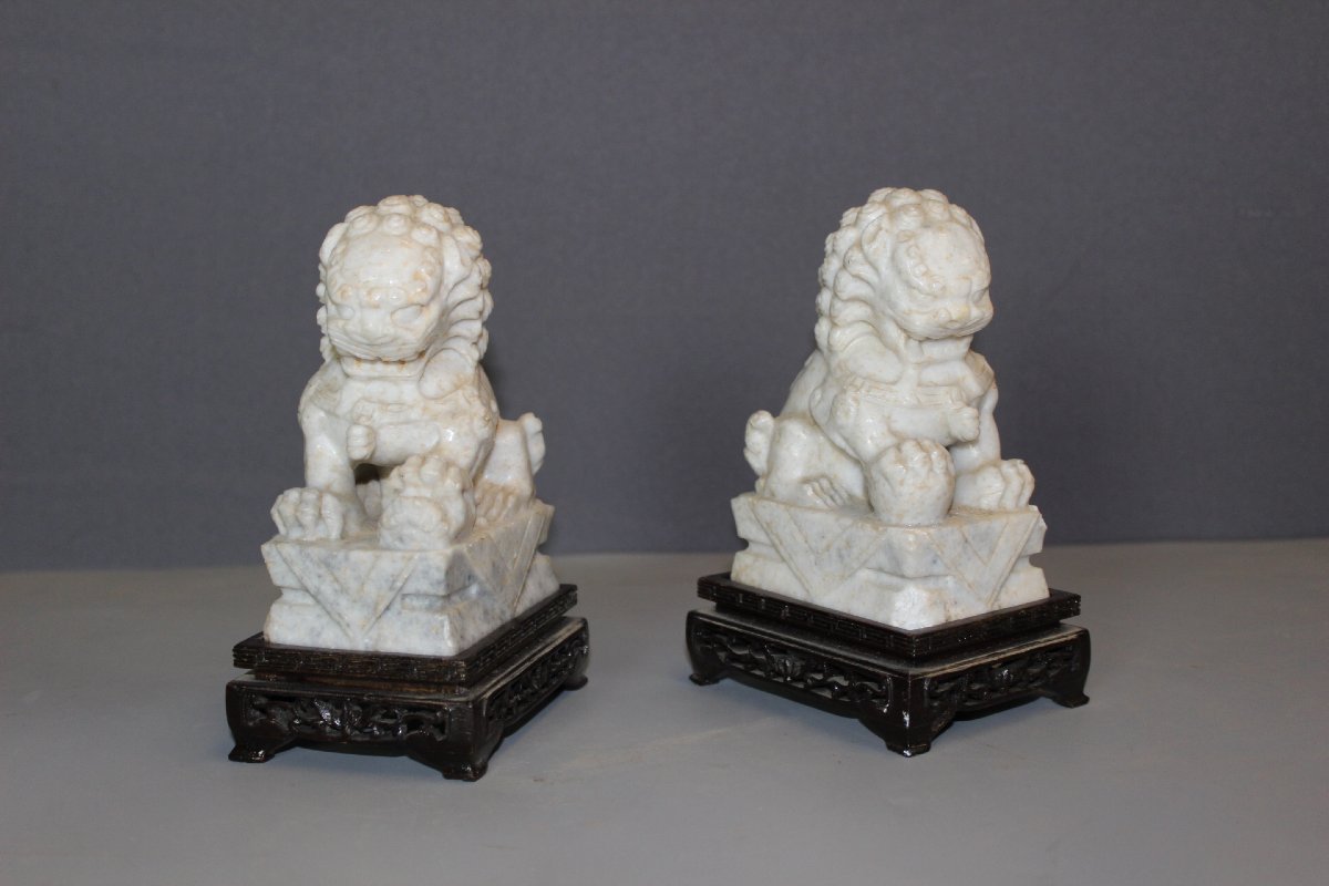 Pair Of Fô Dogs Carved From Hard Stone, China -photo-6