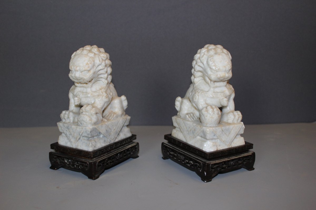 Pair Of Fô Dogs Carved From Hard Stone, China 