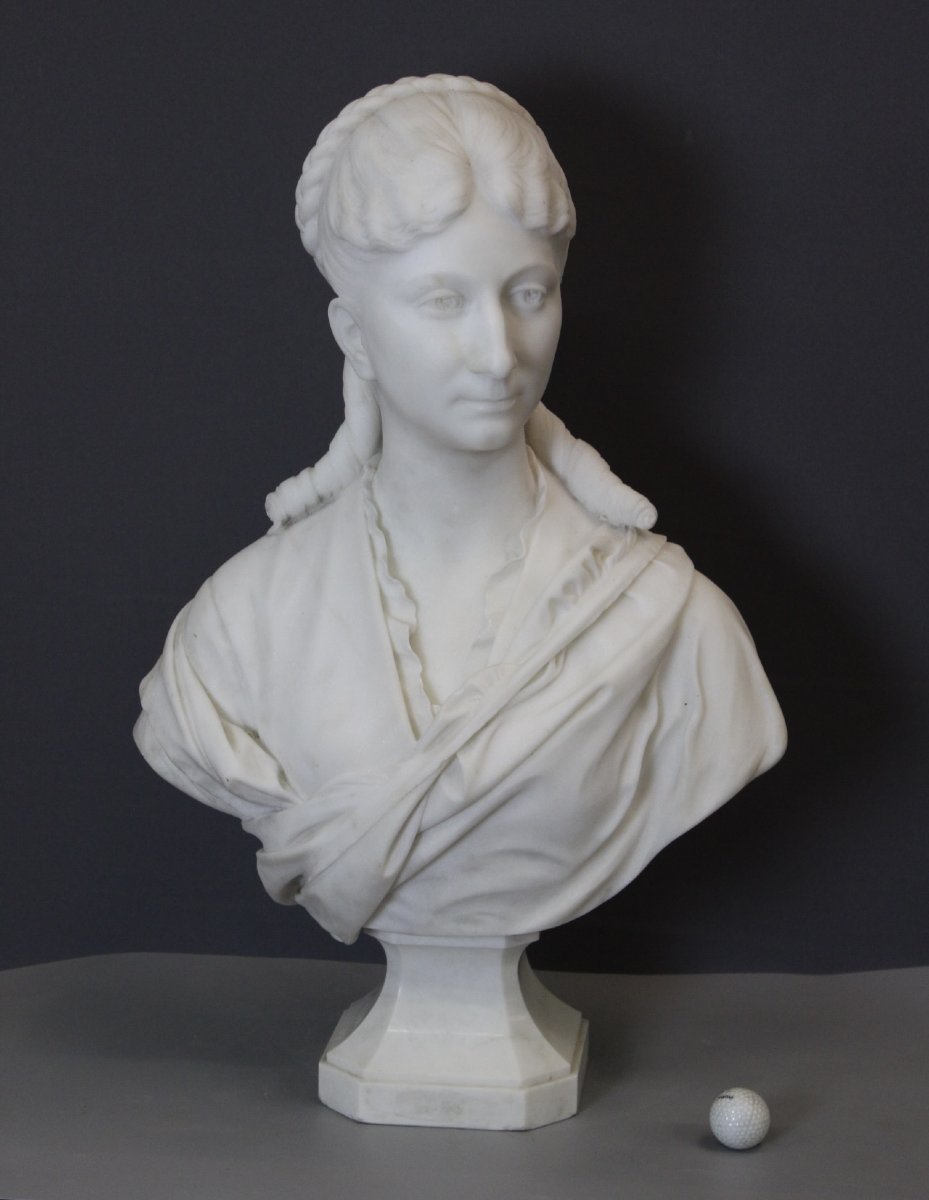 Important Buste de Femme en marbre de Carrare par HF Iselin XIX-photo-2
