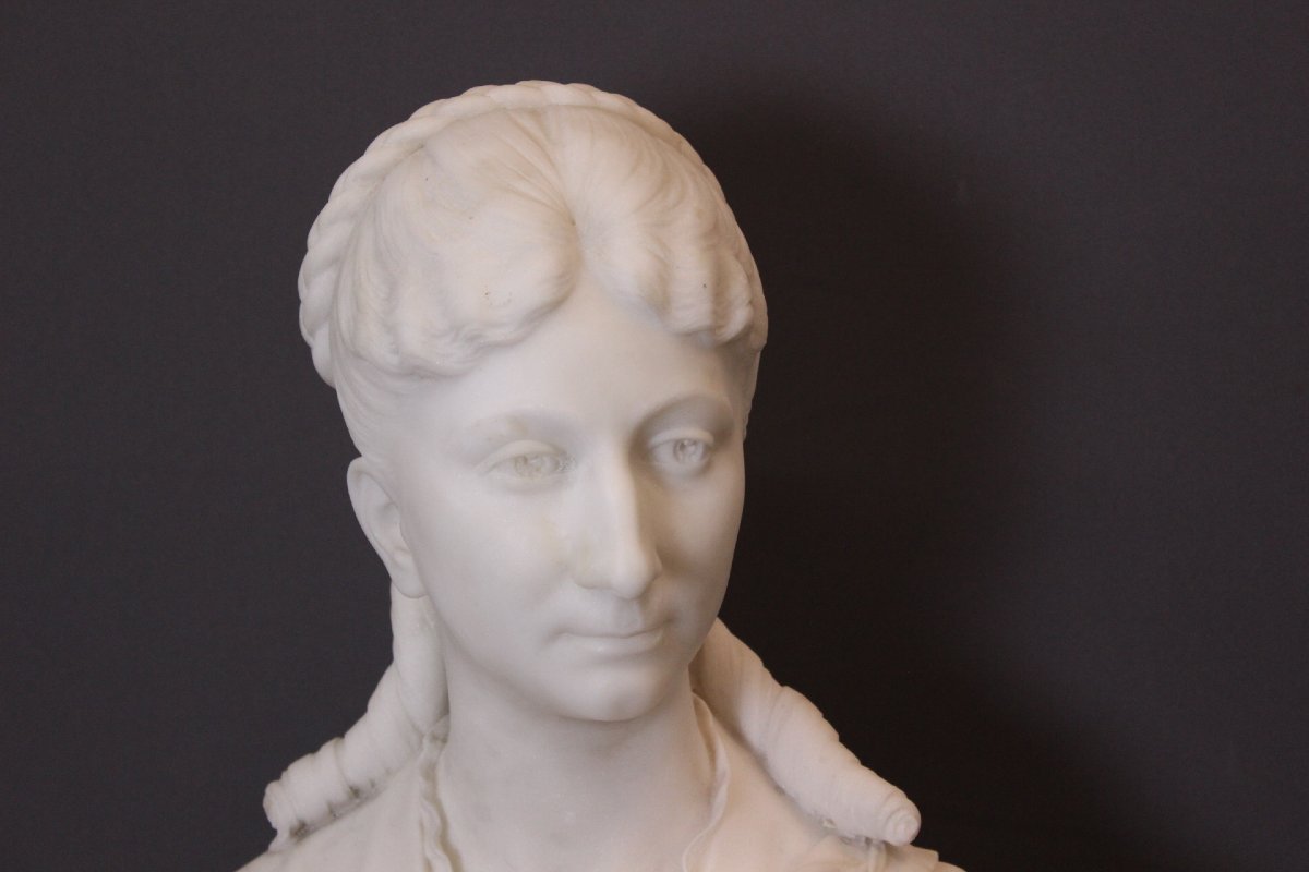 Important Buste de Femme en marbre de Carrare par HF Iselin XIX-photo-3