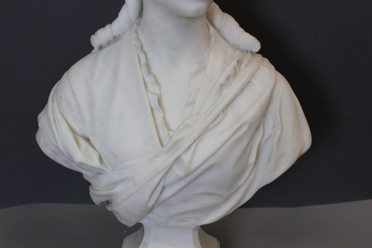 Important Buste de Femme en marbre de Carrare par HF Iselin XIX-photo-4