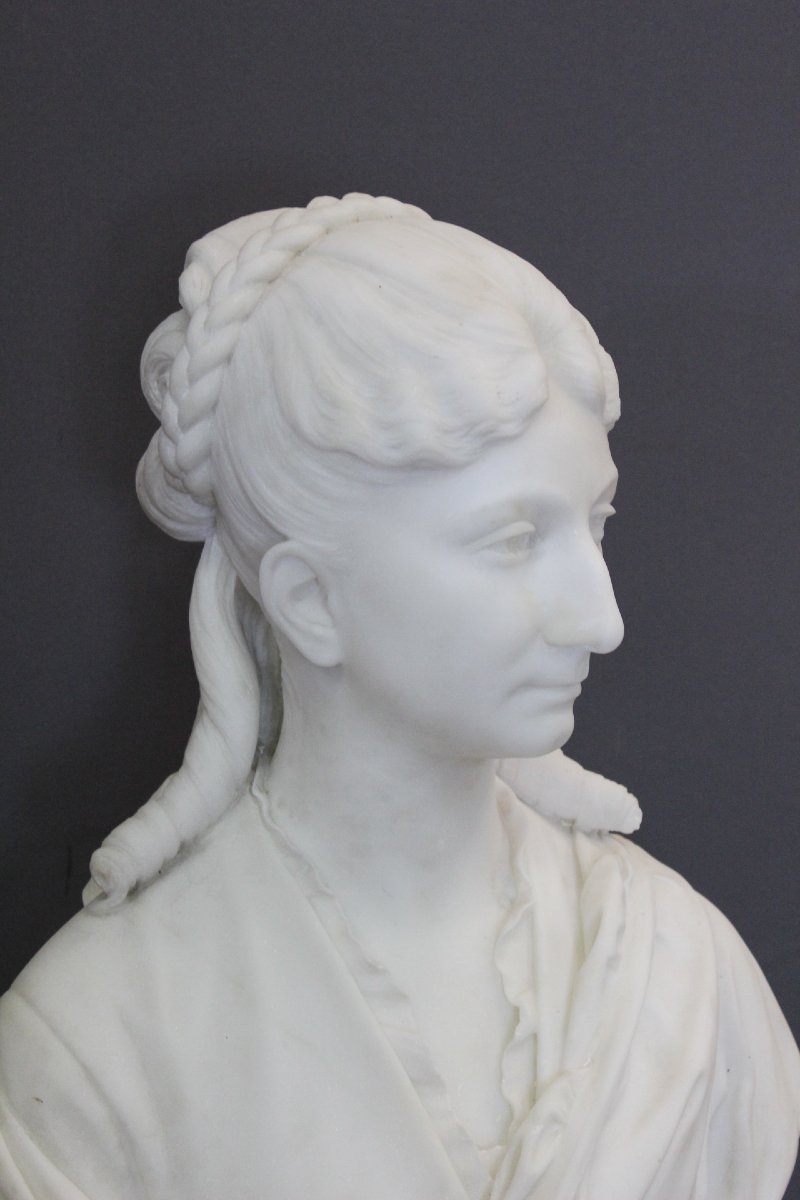 Important Buste de Femme en marbre de Carrare par HF Iselin XIX-photo-2