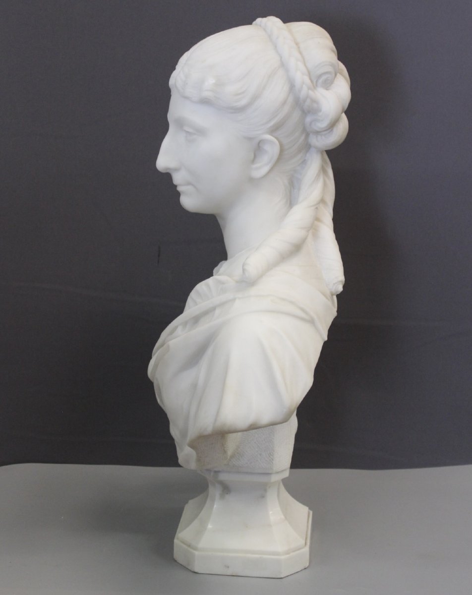 Important Buste de Femme en marbre de Carrare par HF Iselin XIX-photo-5