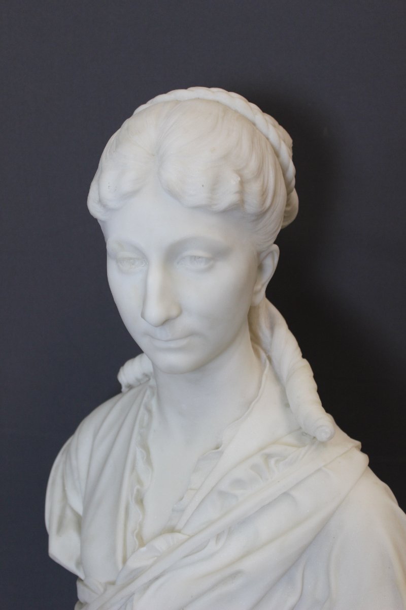 Important Buste de Femme en marbre de Carrare par HF Iselin XIX-photo-6