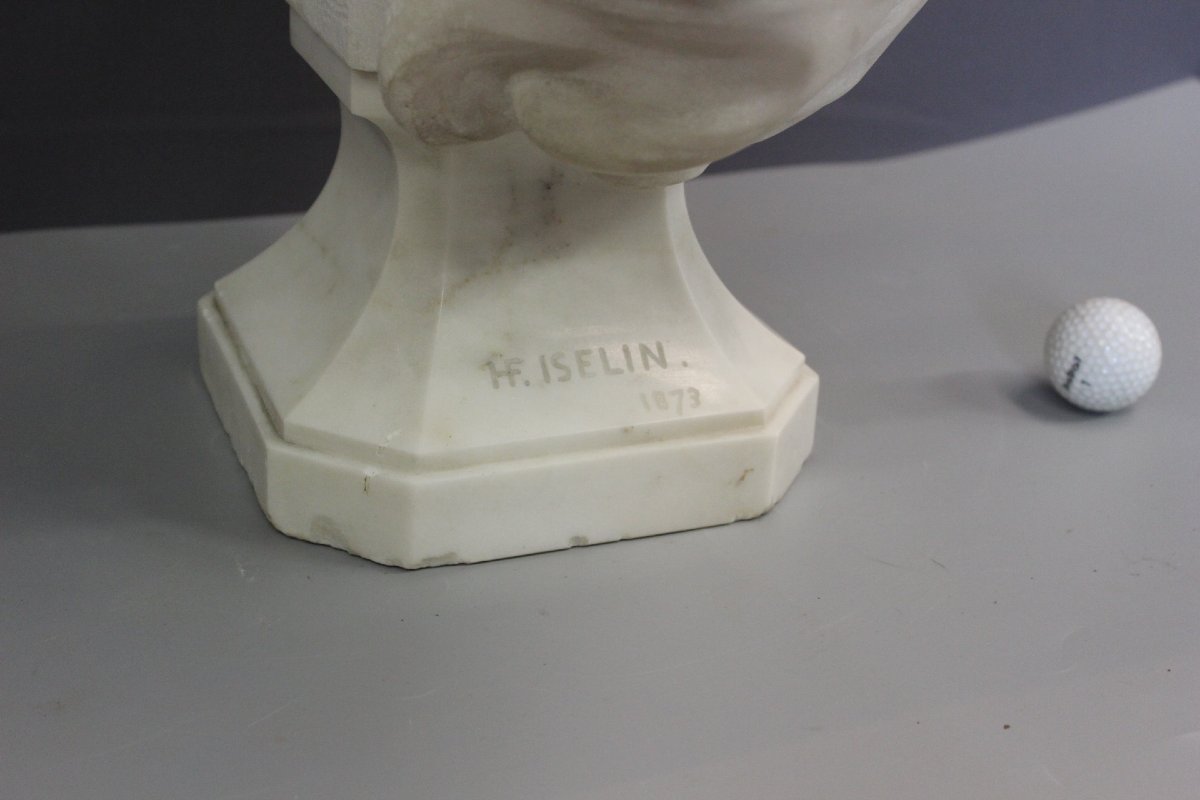 Important Buste de Femme en marbre de Carrare par HF Iselin XIX-photo-8