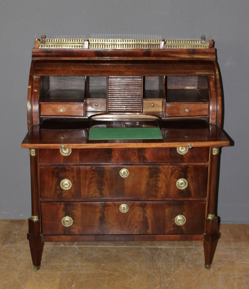 Commode Secrétaire à Cylindre en Acajou XIX-photo-2