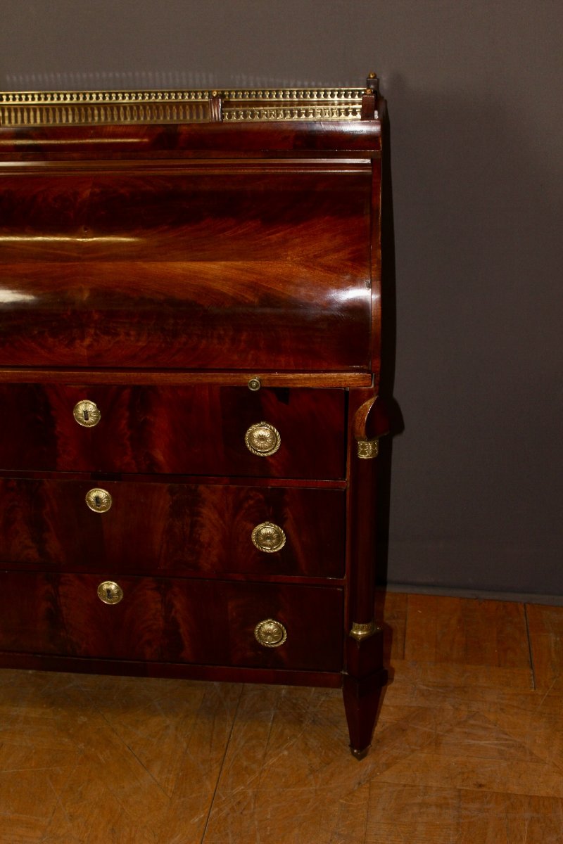 Commode Secrétaire à Cylindre en Acajou XIX-photo-7
