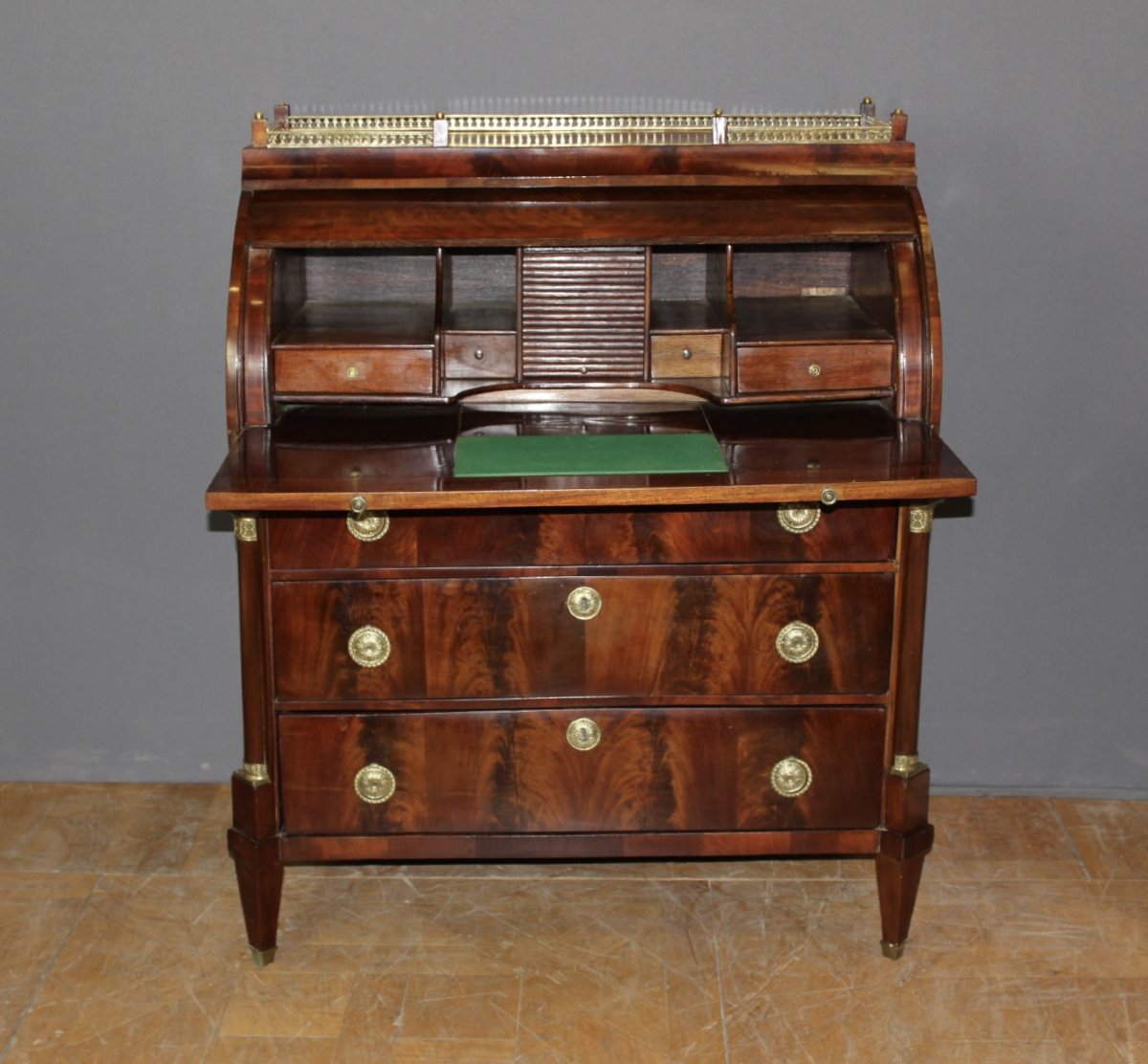 Commode Secrétaire à Cylindre en Acajou XIX-photo-8