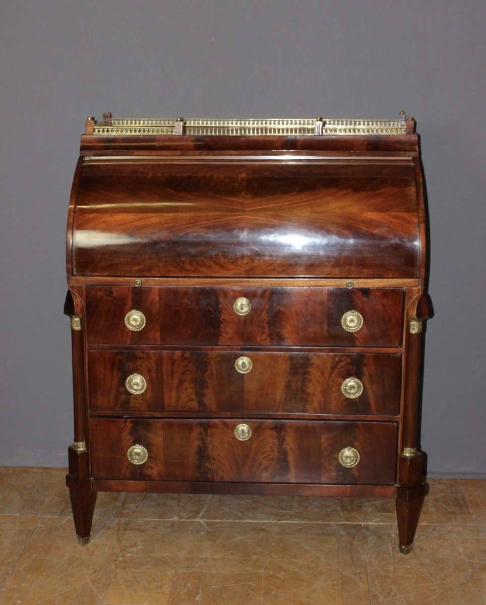 Commode Secrétaire à Cylindre en Acajou XIX