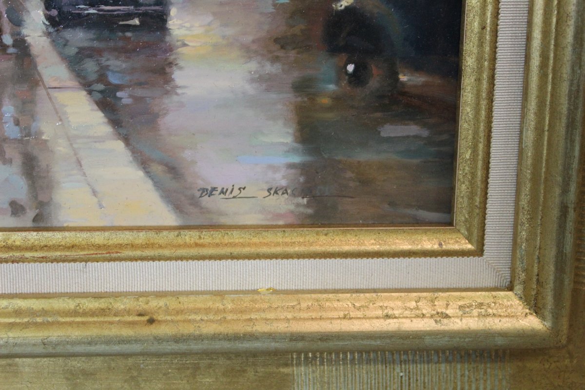 Oil On Canvas, "view Of Paris," By Denis Skachrov, 20th Century-photo-4