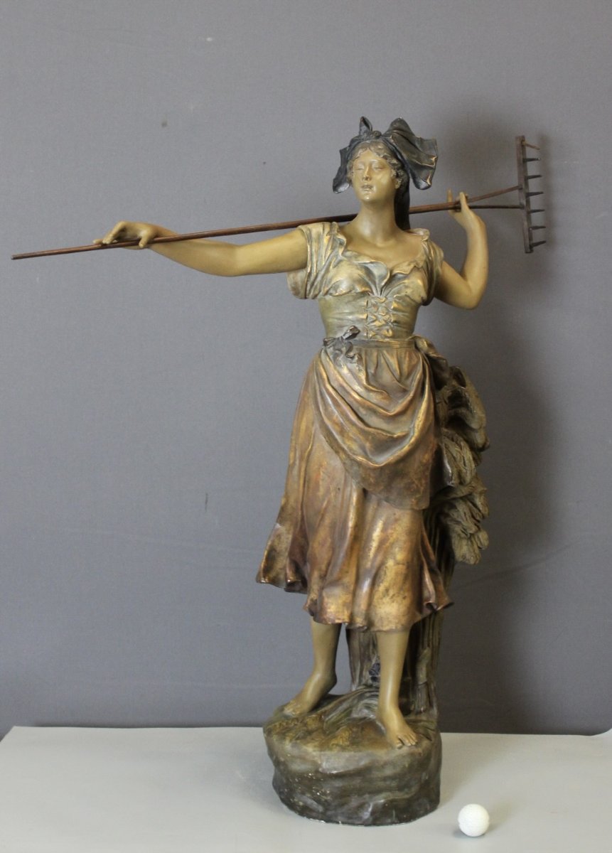 Important Plâtre Polychrome , 100 cm , Figurant une Paysanne vers 1900-photo-2