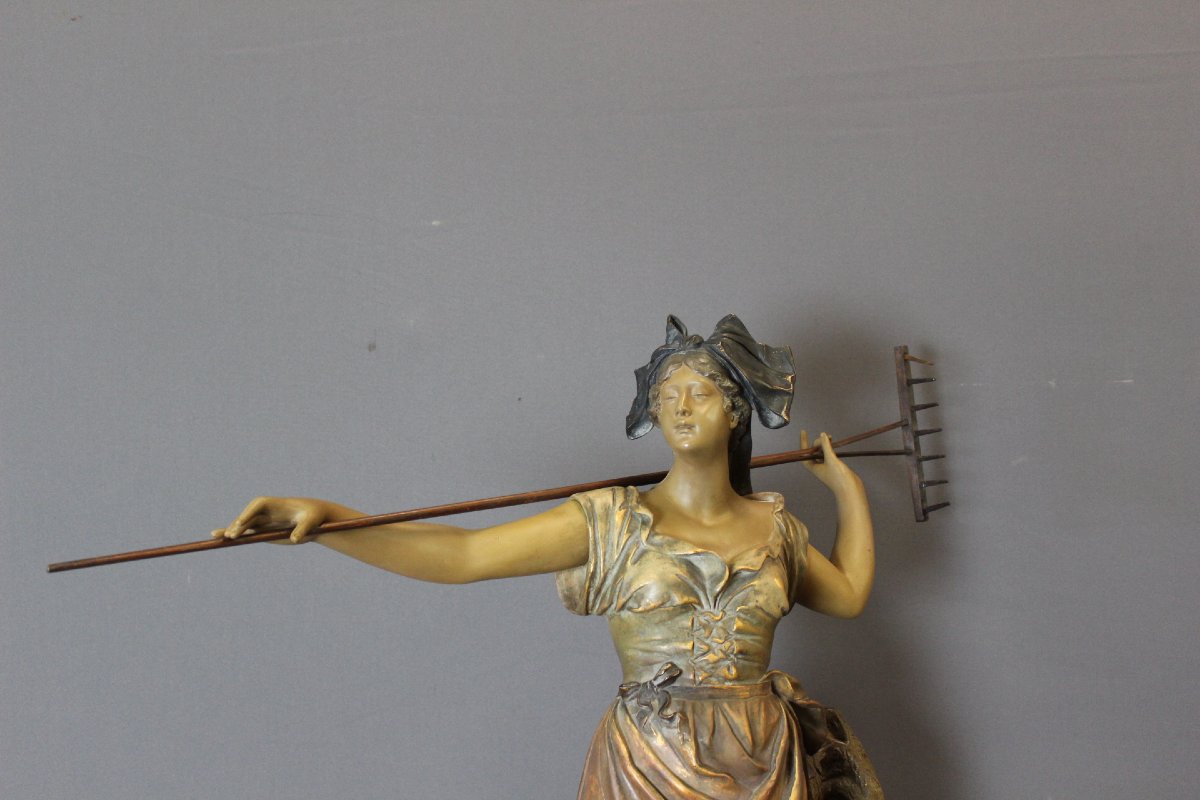 Important Plâtre Polychrome , 100 cm , Figurant une Paysanne vers 1900-photo-3