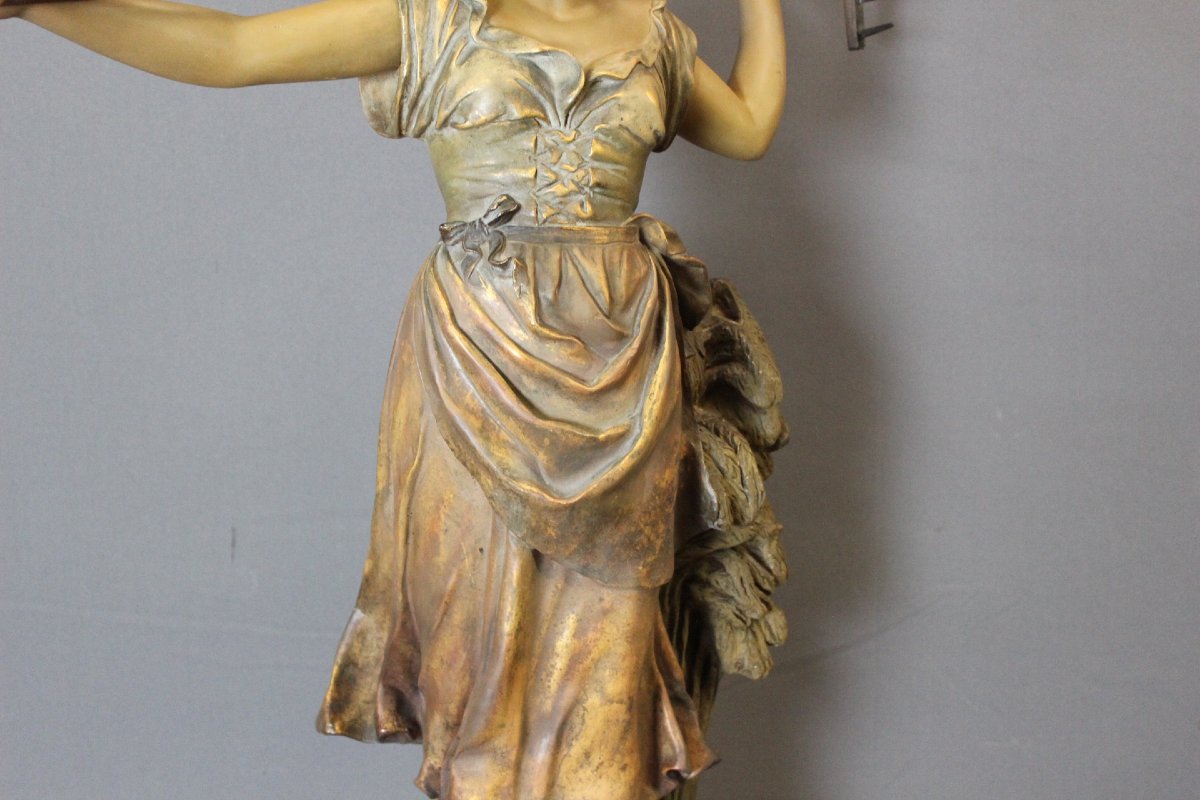 Important Plâtre Polychrome , 100 cm , Figurant une Paysanne vers 1900-photo-4
