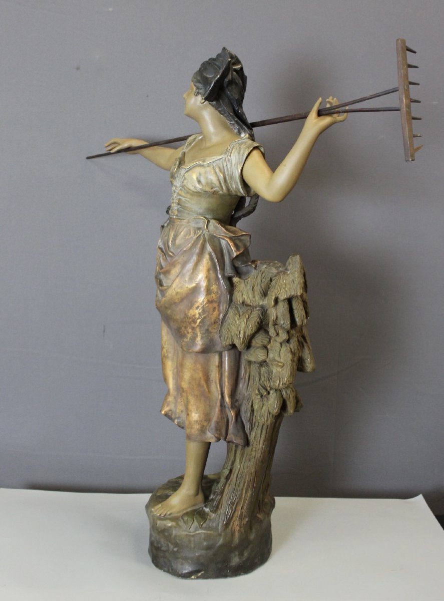 Important Plâtre Polychrome , 100 cm , Figurant une Paysanne vers 1900-photo-3