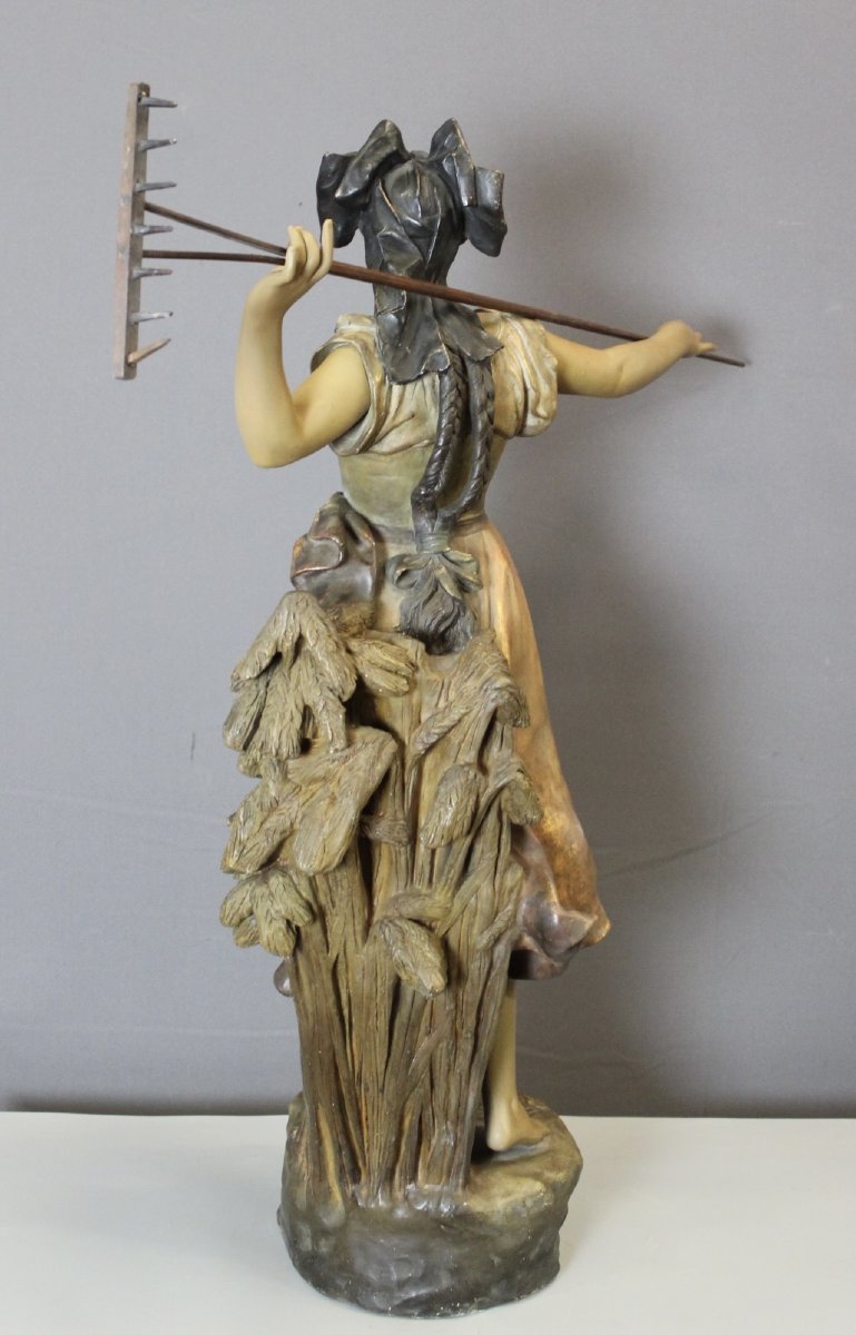 Important Plâtre Polychrome , 100 cm , Figurant une Paysanne vers 1900-photo-6
