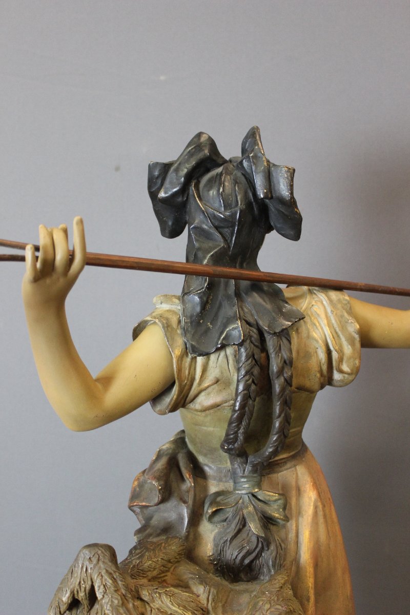 Important Plâtre Polychrome , 100 cm , Figurant une Paysanne vers 1900-photo-7