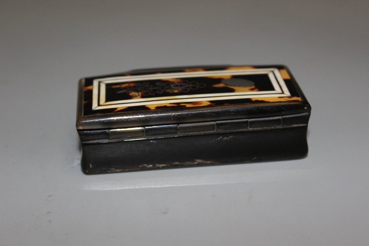 Snuff Box Made Of Tortoiseshell And Horn, Late 19th Century-photo-3