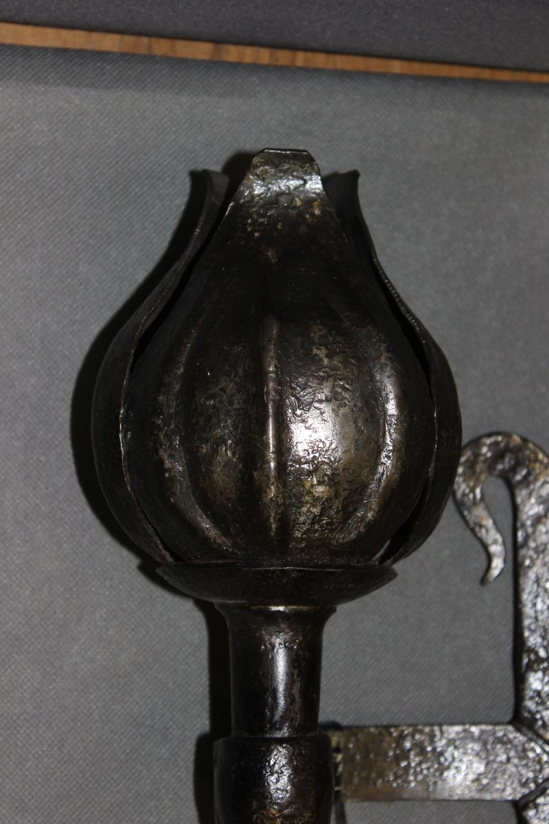 Pair Of Medieval Wrought-iron Wall Sconces Signed Reboulet, 20th Century-photo-4