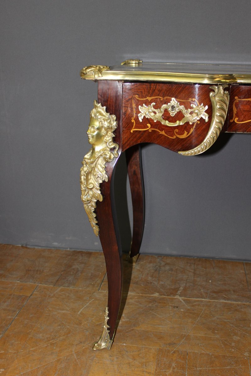 Bureau Louis XV en Marqueterie et Bronze d'époque XIX -photo-2