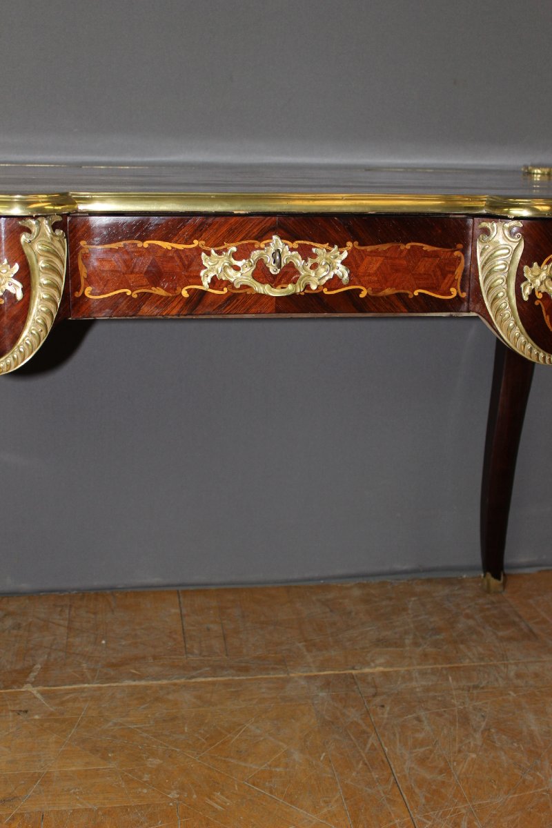 Bureau Louis XV en Marqueterie et Bronze d'époque XIX -photo-4