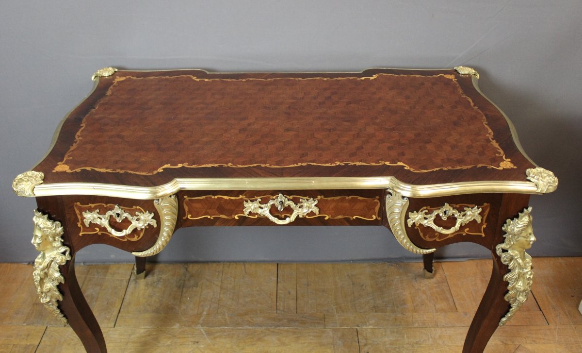 Bureau Louis XV en Marqueterie et Bronze d'époque XIX -photo-5