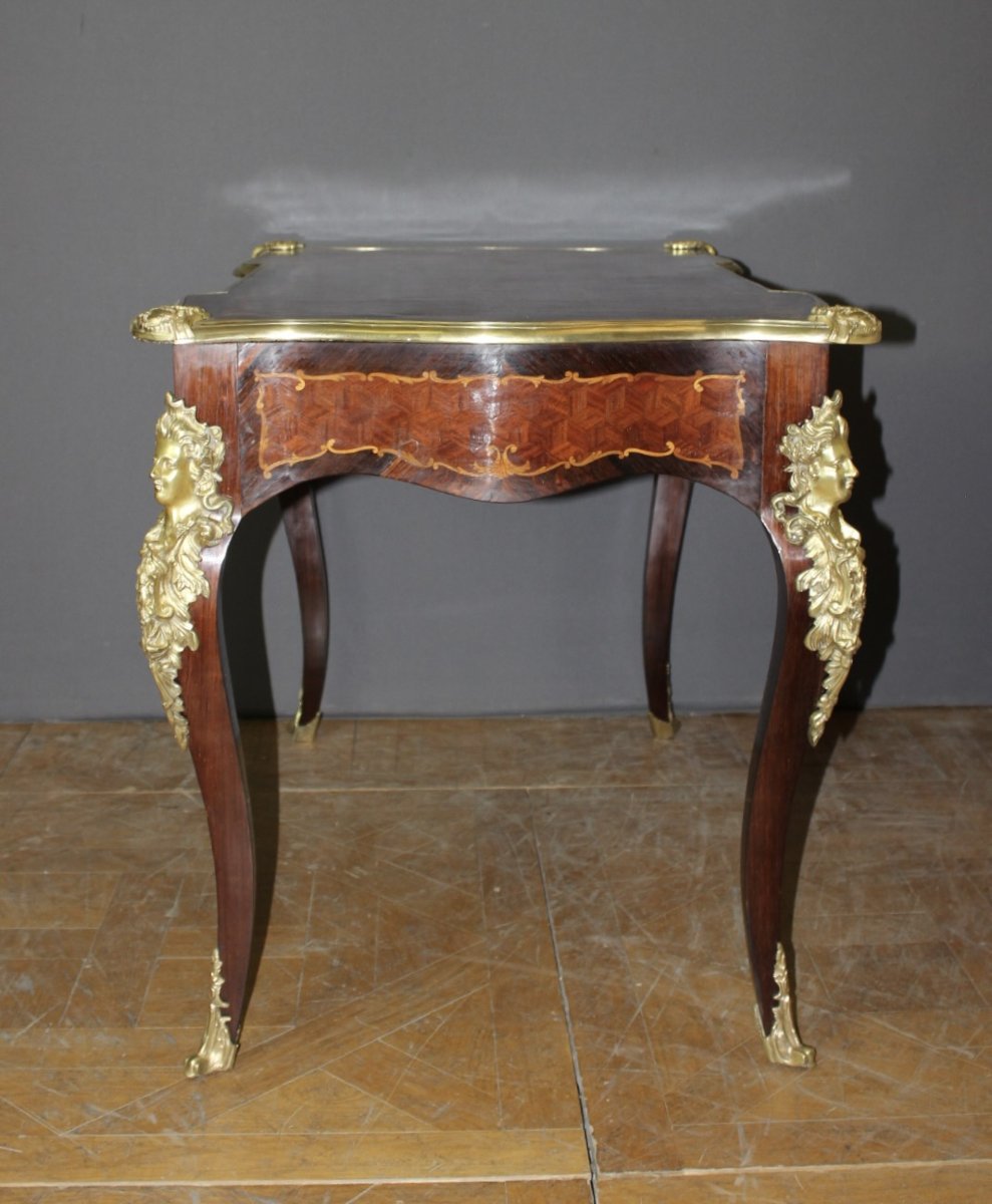 Bureau Louis XV en Marqueterie et Bronze d'époque XIX -photo-7