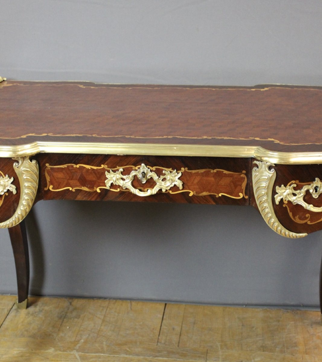 Bureau Louis XV en Marqueterie et Bronze d'époque XIX -photo-8