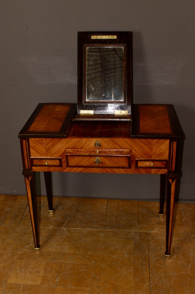 Coiffeuse Louis XVI en Marqueterie de Bois de Rose et Palissandre XVIIIe-photo-2