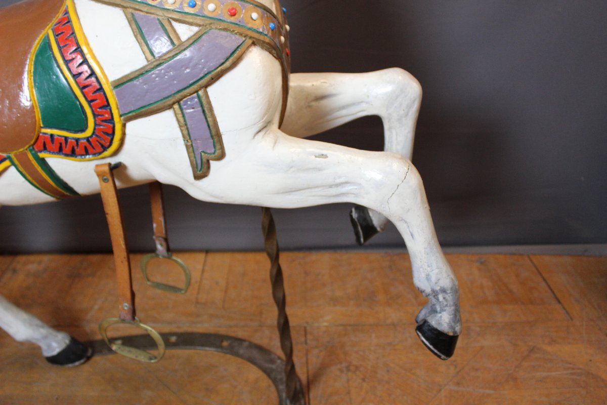 Carved Wooden Carousel Horse, Circa 1900-photo-3