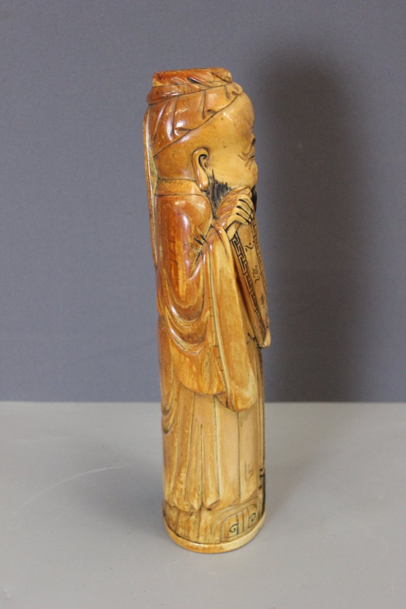 Sage Chinois en ivoire de Mammouth par Shao Lao , 41 cm -photo-1