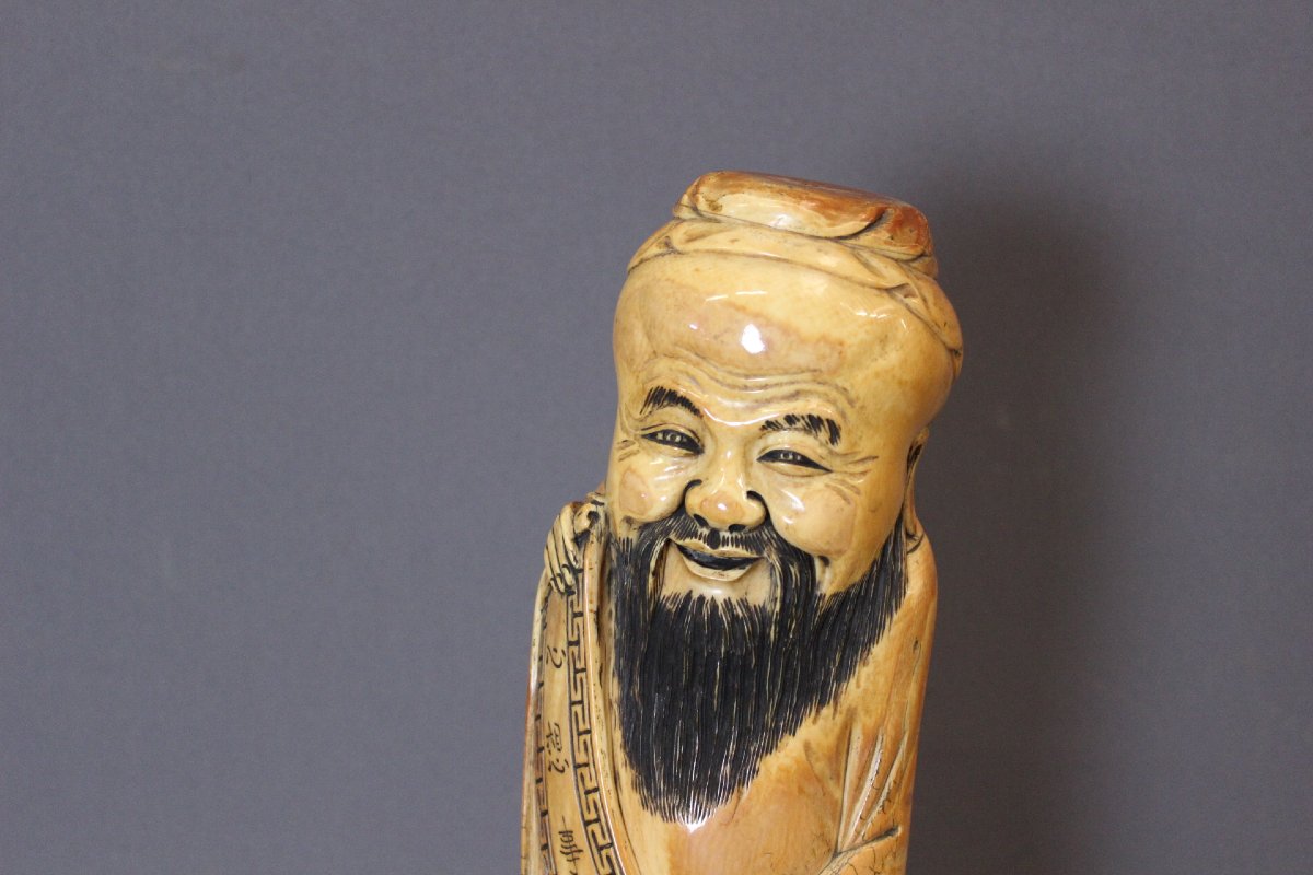 Sage Chinois en ivoire de Mammouth par Shao Lao , 41 cm -photo-2