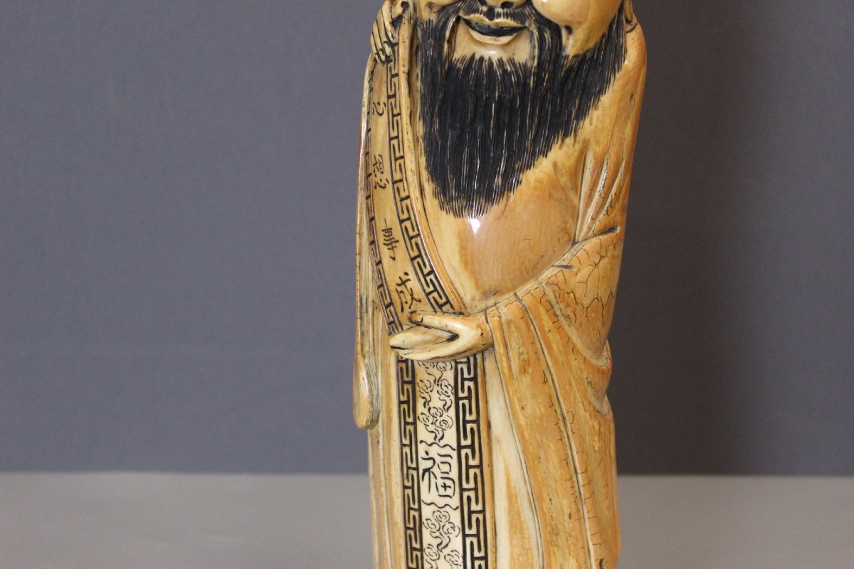 Sage Chinois en ivoire de Mammouth par Shao Lao , 41 cm -photo-3