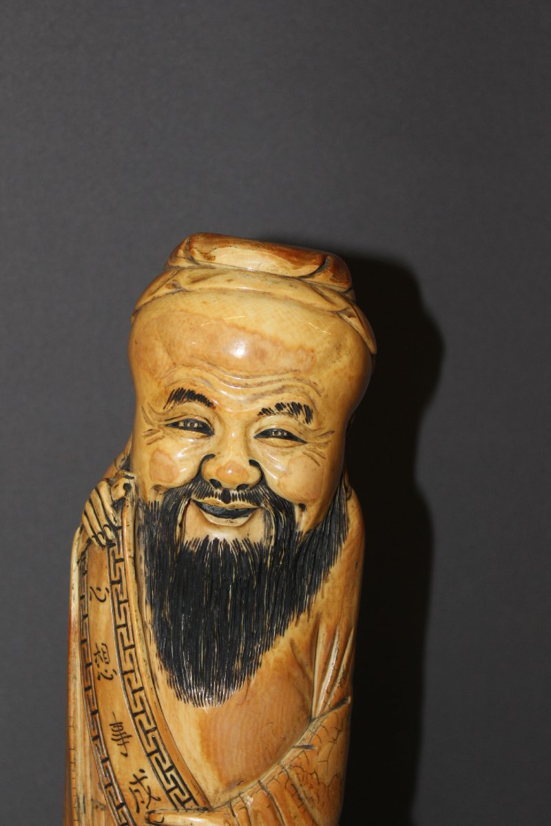 Sage Chinois en ivoire de Mammouth par Shao Lao , 41 cm -photo-6