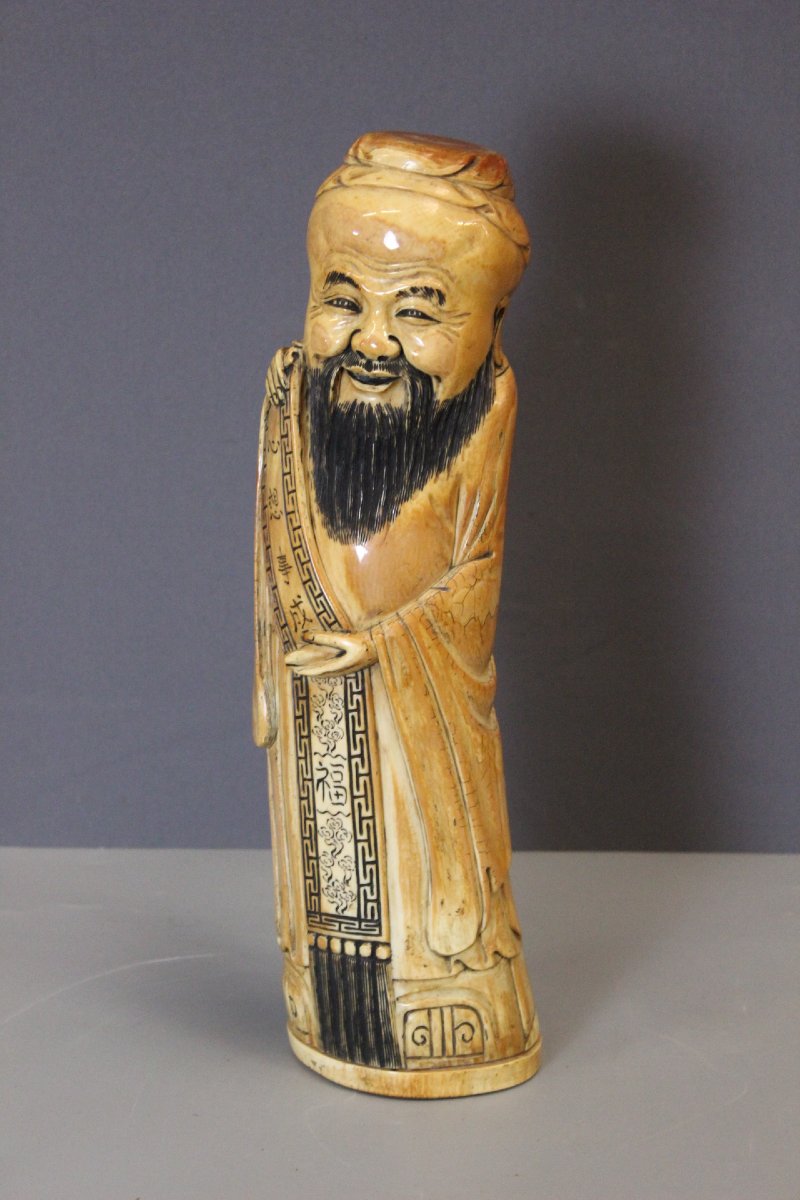 Sage Chinois en ivoire de Mammouth par Shao Lao , 41 cm -photo-8