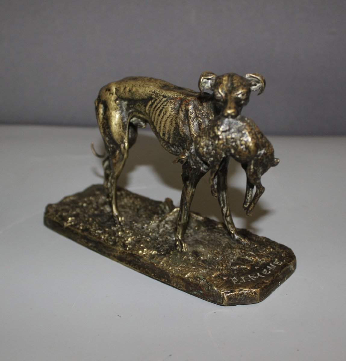 "greyhound And Hare" By Pierre Jules Mene, 19th Century-photo-2