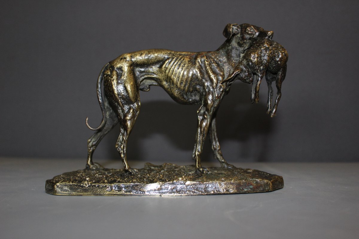 "greyhound And Hare" By Pierre Jules Mene, 19th Century-photo-3