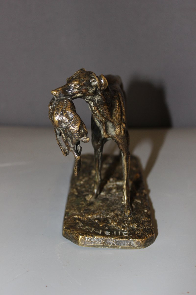 "greyhound And Hare" By Pierre Jules Mene, 19th Century-photo-3